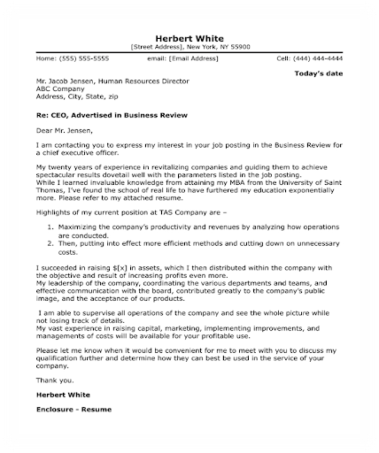 Cover letter Sample