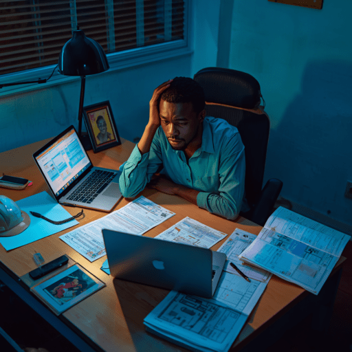 A lonely entrepreneur, trying to keep up with work. Photo credit - AI Generated