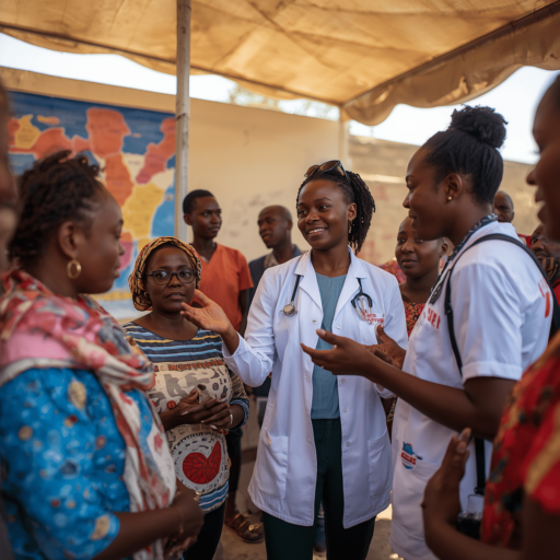 A doctor telling community members about epilepsy. Photo credit - AI Generated