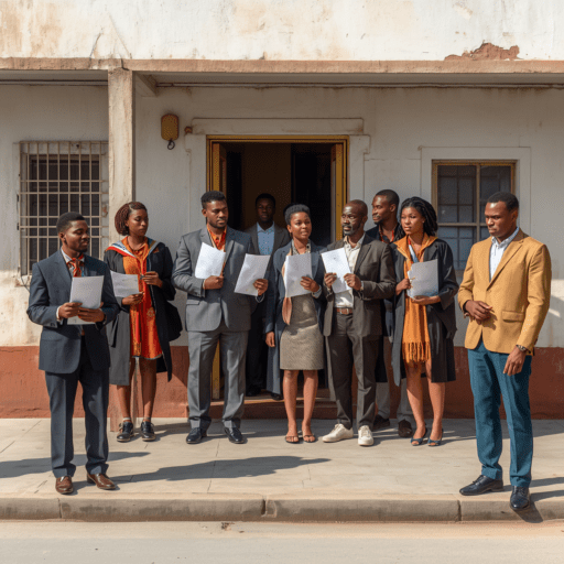 University students with their degrees, trying to find work. Photo credit - AI Generated