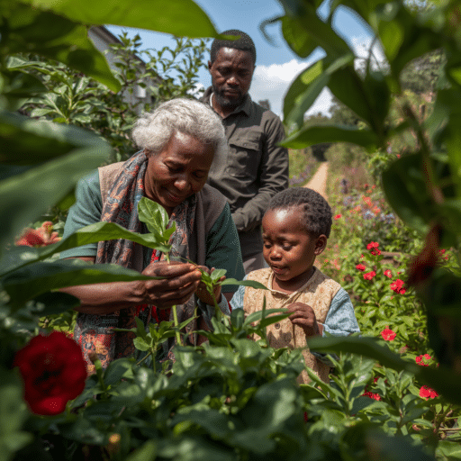 An elderly lady teaching the youth about indigenous plants. Photo credit - AI Generated
