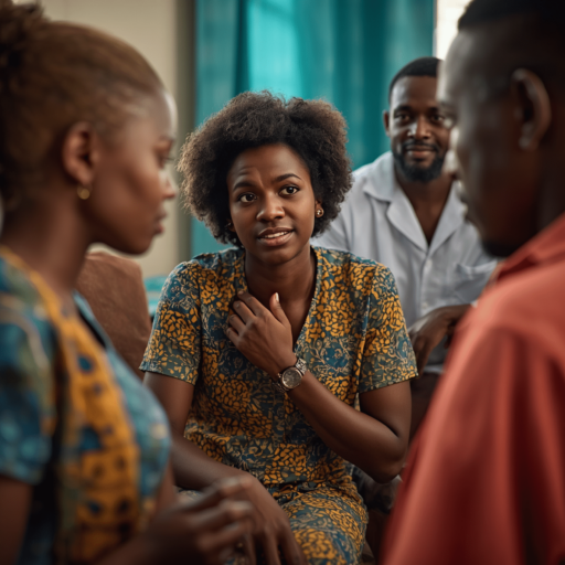 Community members and a doctor talking about mental health. Photo credit - AI Generated