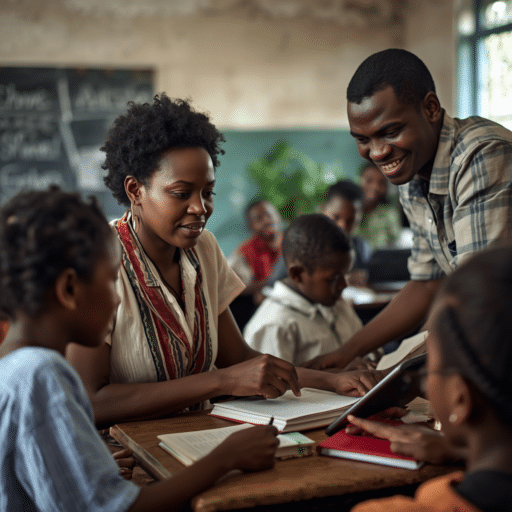 Teachers helping kids in a classroom. Photo credit - AI Generated