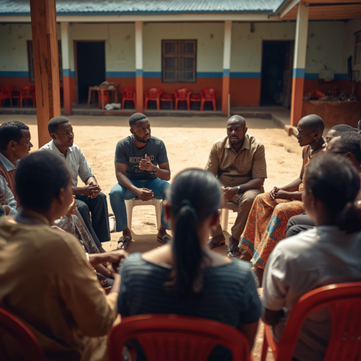 An illustration of fokonolona and dina in a community talk. Photo credit - AI Generated