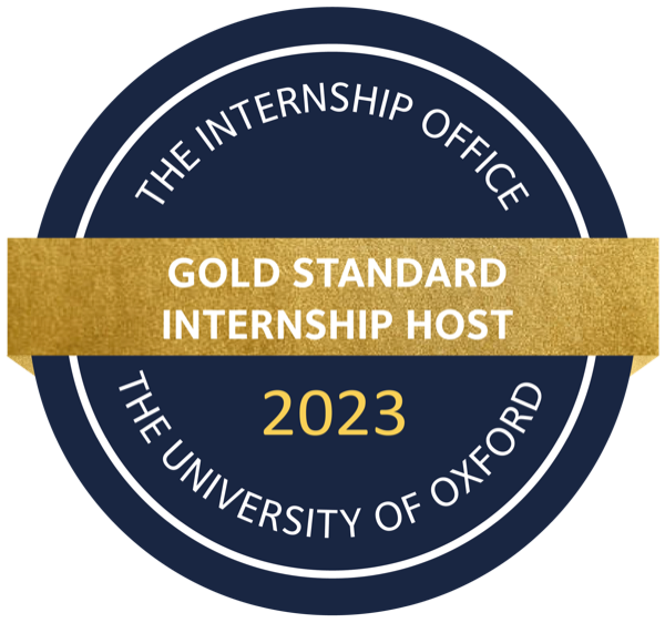 Gold Standard Internship Host 2023 badge, The Internship Office, University of Oxford